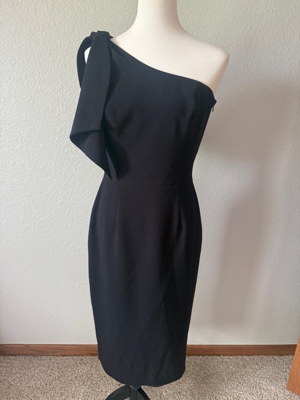 Dress the Population Black One-Shoulder Sheath Dress with Shoulder Bow